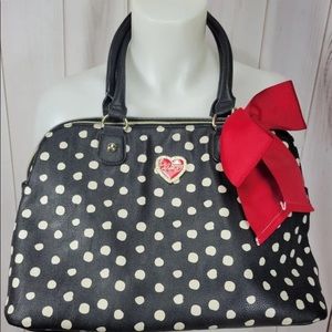 Betsy Johnson Handbag Purse Black White Polka
Dots Red Bow Hobo Large Bag EUC